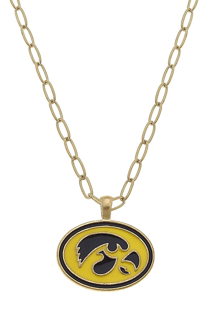 Iowa Hawkeyes Enamel Pendant Necklace in Black/Gold - Canvas Style