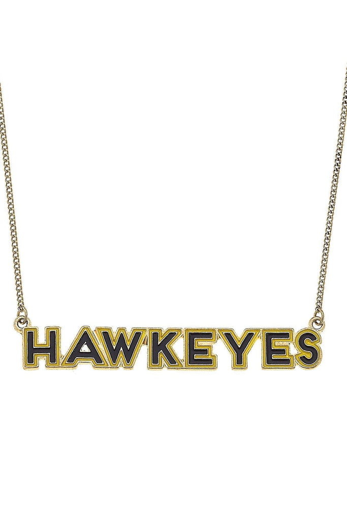 Iowa Hawkeyes Outline Enamel Necklace in Black/Gold - Canvas Style