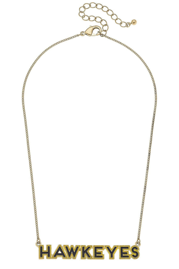 Iowa Hawkeyes Outline Enamel Necklace in Black/Gold - Canvas Style