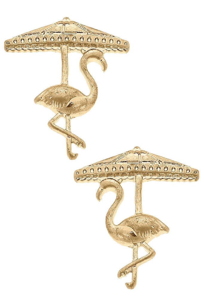Isabel Flamingo Stud Earrings in Worn Gold - Canvas Style