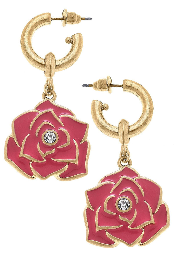 Isabella Rose Enamel Drop Hoop Earrings in Worn Gold - Canvas Style