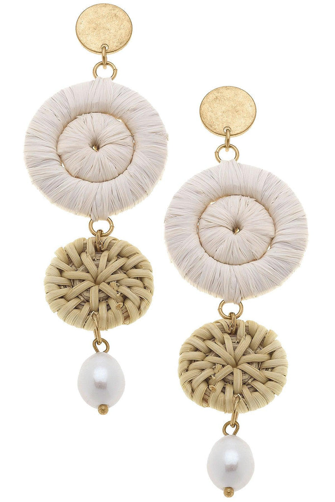 Ivy Wicker & Pearl Statement Earrings in Natural - Canvas Style