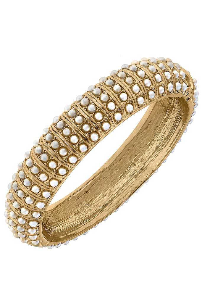 Jackie Pearl-Studded Statement Hinge Bangle in Ivory - Canvas Style