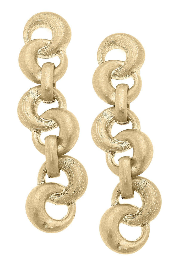 Jacqueline Linked Statement Earrings in Worn Gold - Canvas Style