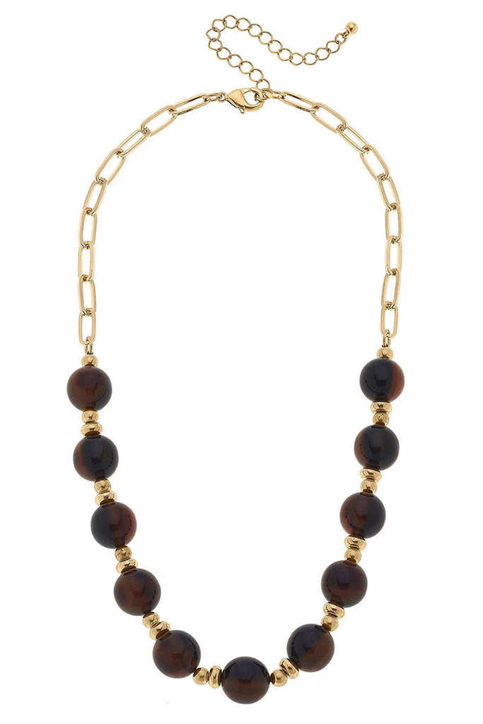 Jade Resin Ball Bead Chain Link Necklace in Tortoise - Canvas Style