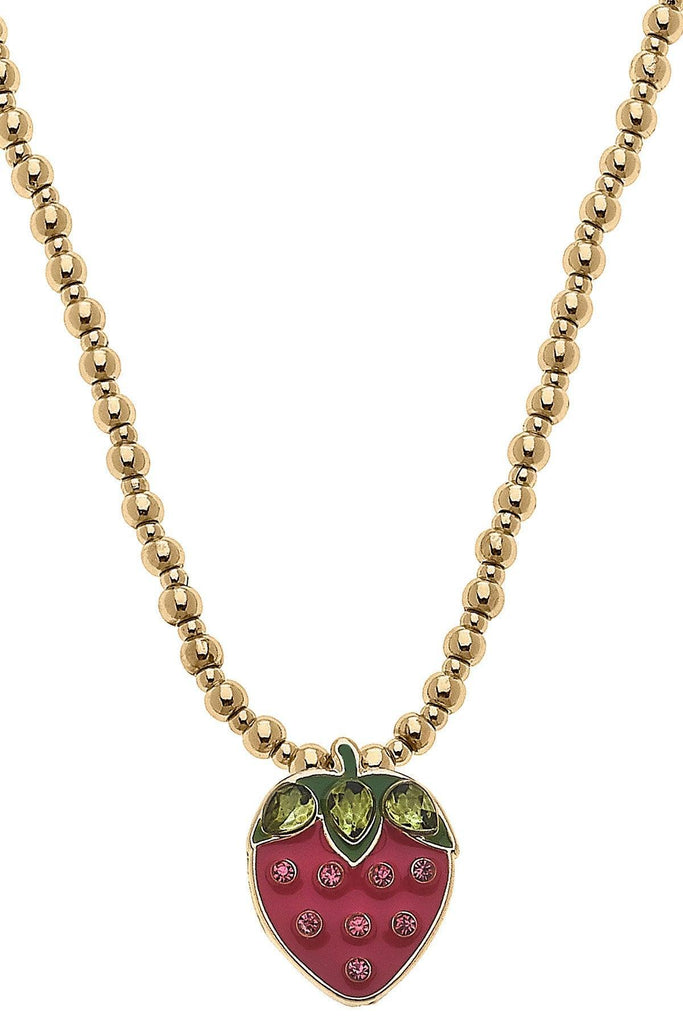 Jane Strawberry Gold Ball Beaded Children's Necklace in Fuchsia - Canvas Style