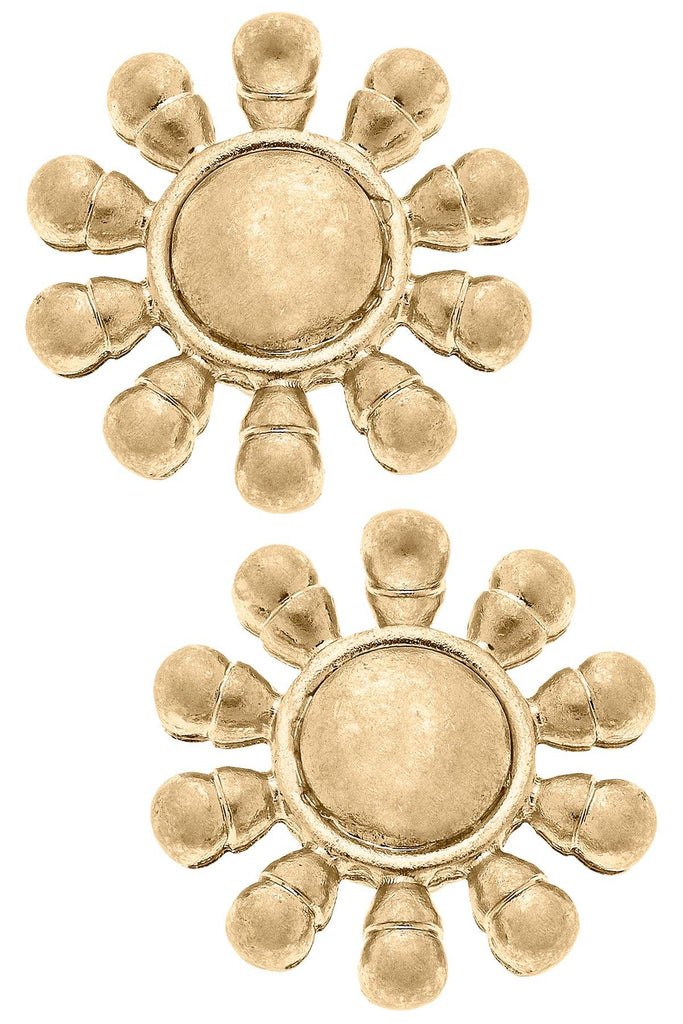 Jasen Sunburst Stud Earrings in Worn Gold - Canvas Style