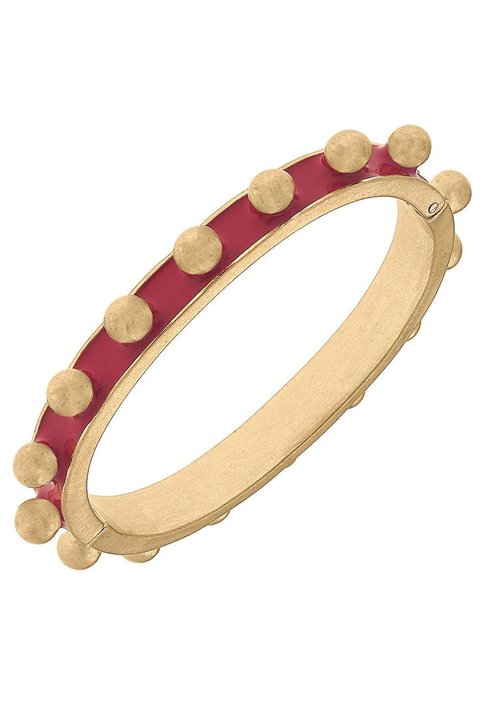 Jenna Chunky Enamel Studded Metal Hinge Bangle in Fuchsia - Canvas Style