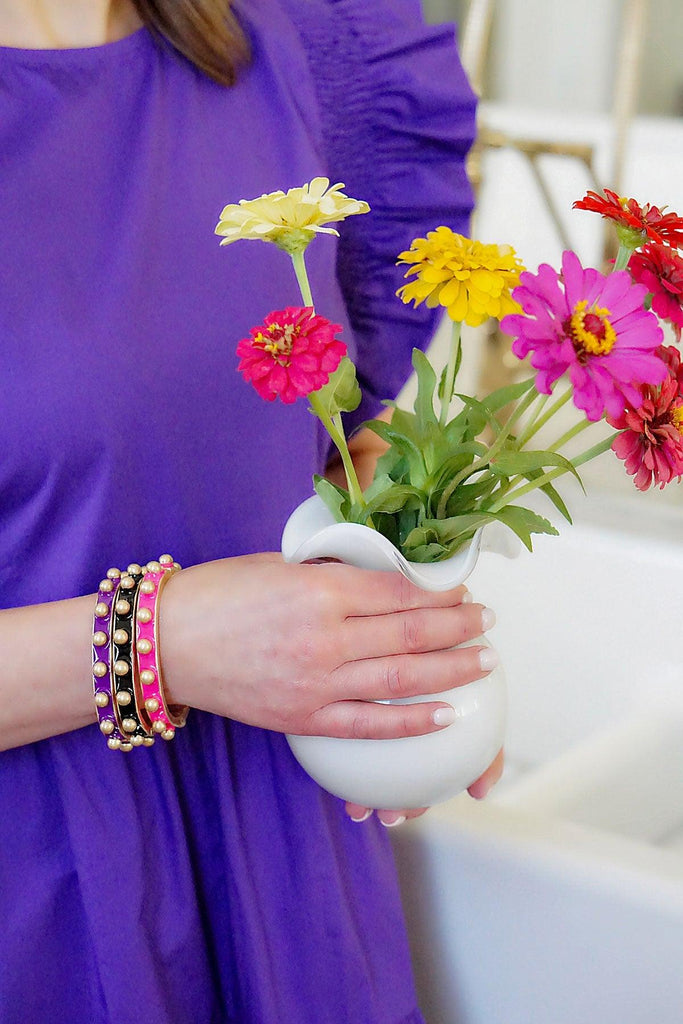 Jenna Chunky Enamel Studded Metal Hinge Bangle in Fuchsia - Canvas Style