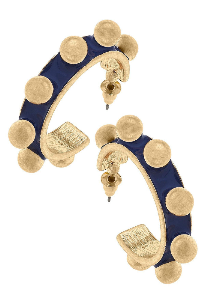 Jenna Chunky Enamel Studded Metal Hoop Earrings in Blue - Canvas Style