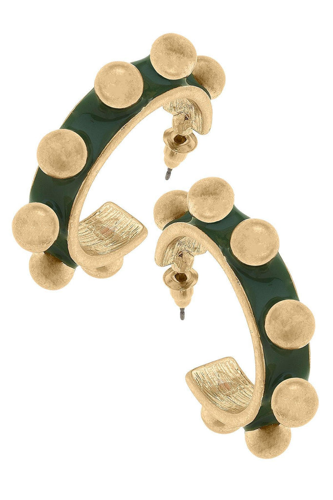 Jenna Chunky Enamel Studded Metal Hoop Earrings in Green - Canvas Style