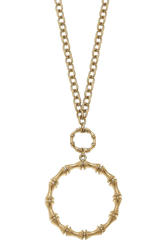 Jenny Bamboo Long Pendant Necklace in Worn Gold - Canvas Style
