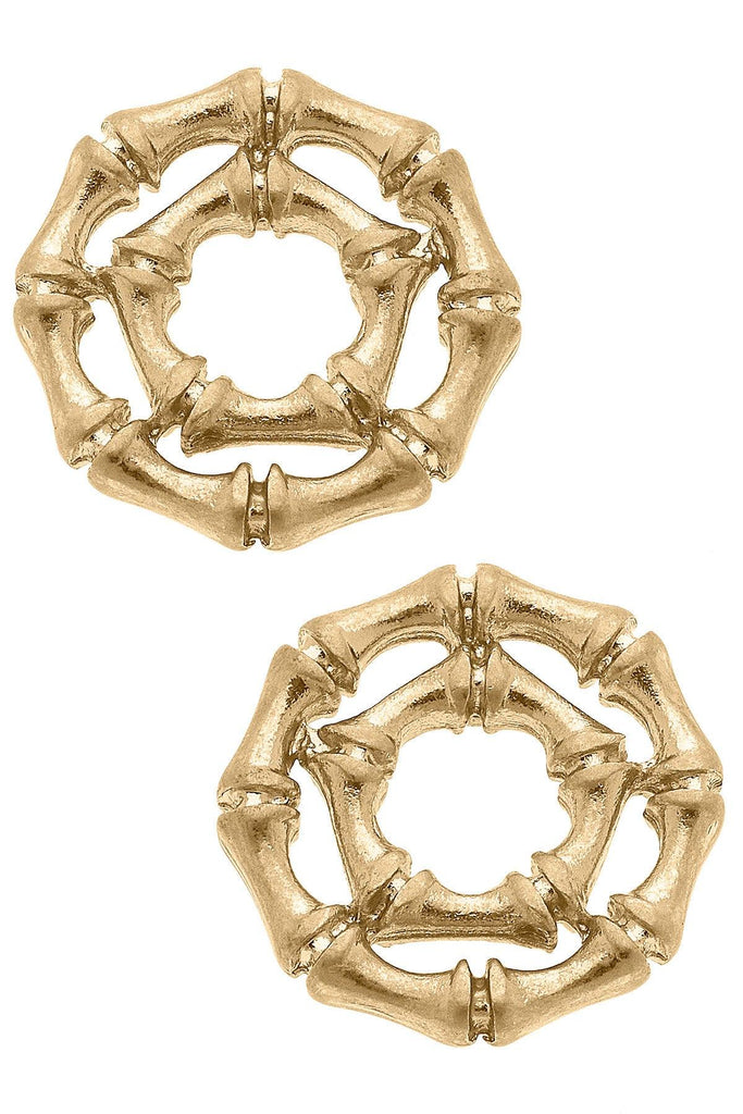 Jenny Bamboo Stud Earrings in Worn Gold - Canvas Style