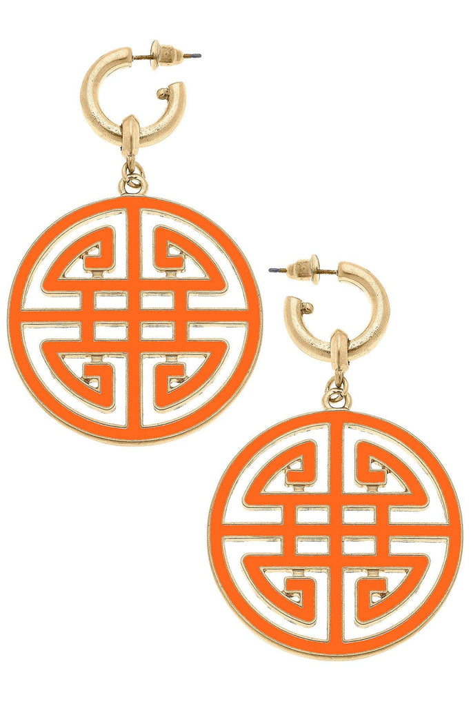 Jenson Game Day Greek Keys Enamel Statement Earrings in Orange - Canvas Style