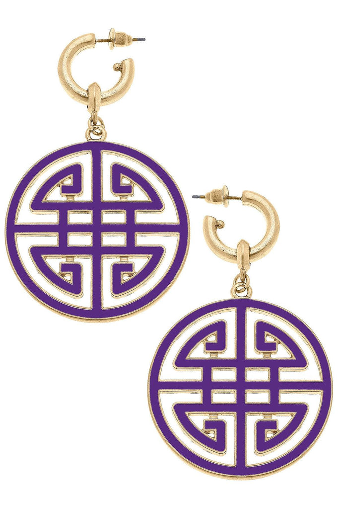 Jenson Game Day Greek Keys Enamel Statement Earrings in Purple - Canvas Style