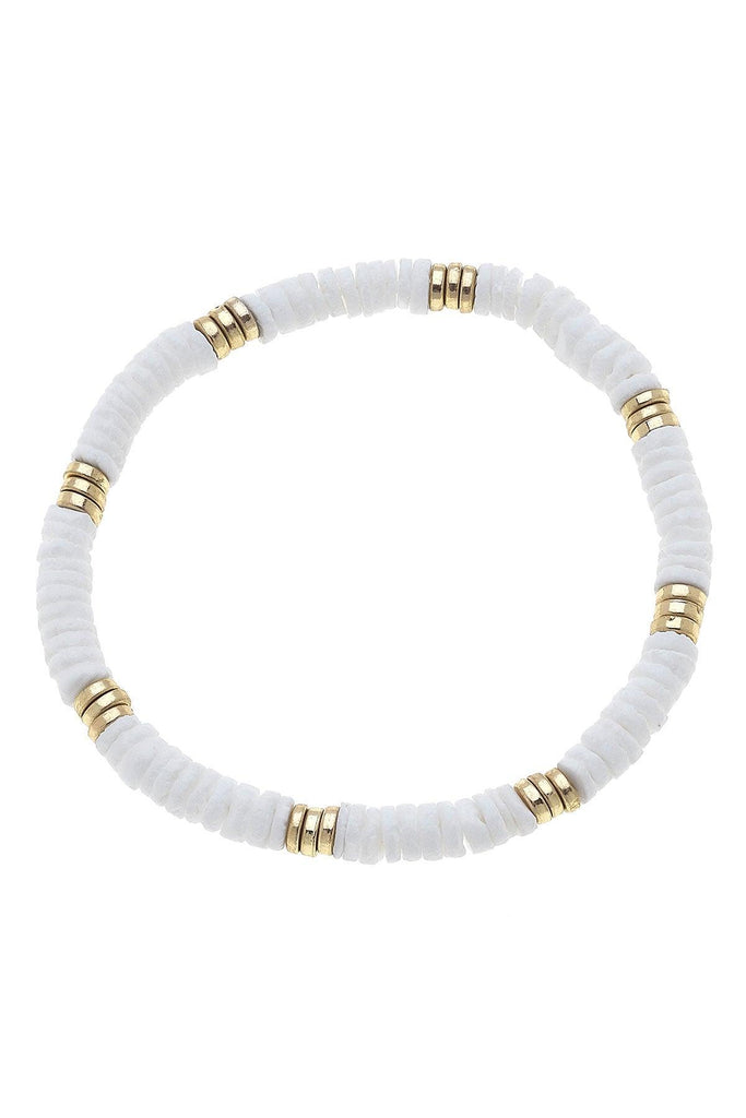 Joanna Beaded Shell Stretch Bracelet in Ivory - Canvas Style