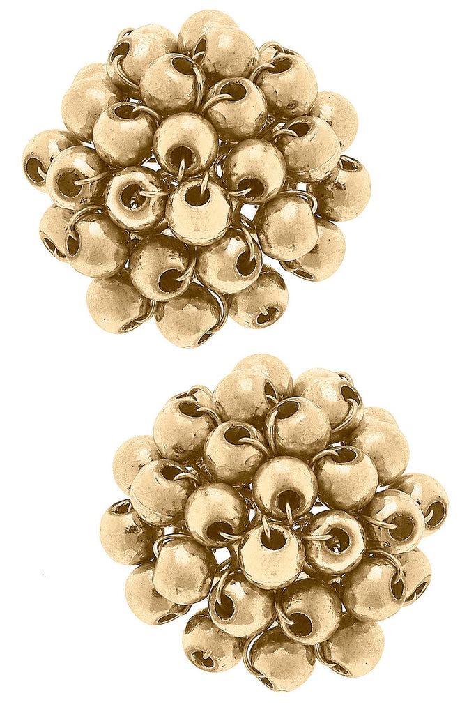 Jolene Seed Bead Statement Stud Earrings in Worn Gold - Canvas Style