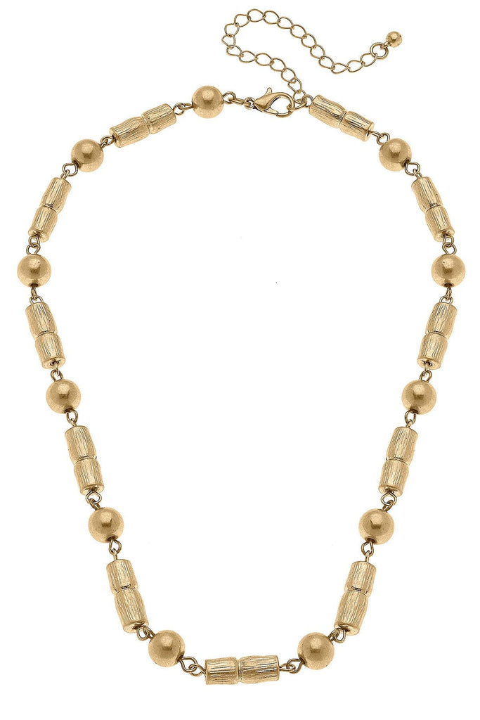 Jules Bamboo & Ball Bead Necklace in Worn Gold - Canvas Style