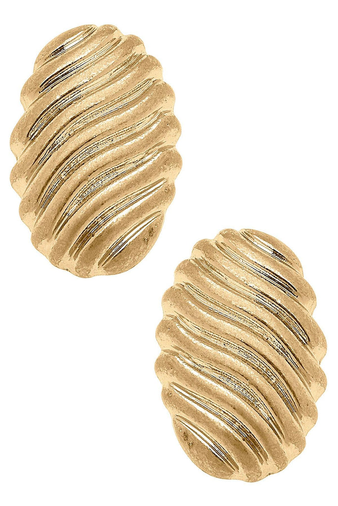 Justine Twisted Metal Stud Earrings in Worn Gold - Canvas Style
