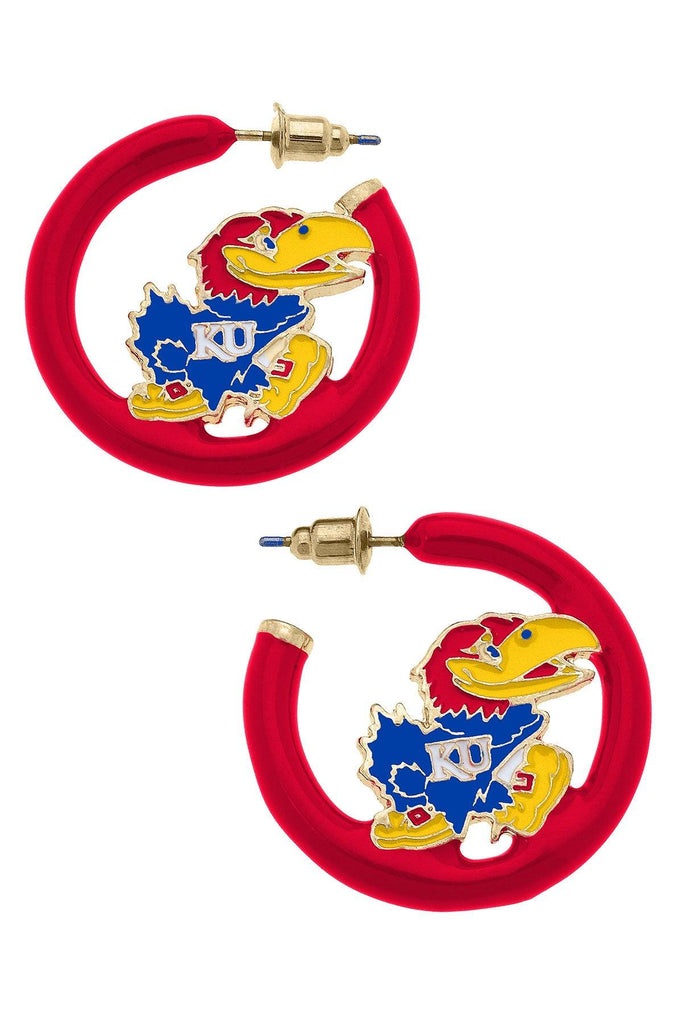 Kansas Jayhawks Enamel Logo Earrings in Blue/Red - Canvas Style