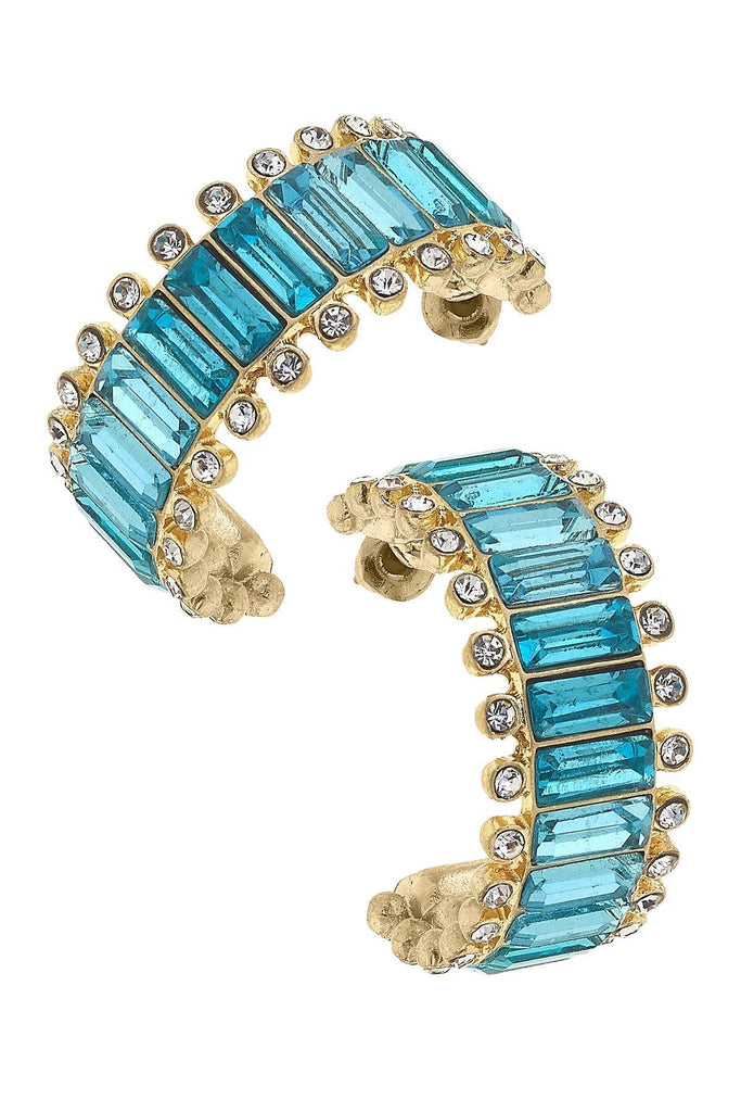 Katherine Rhinestone Baguette Hoop Earrings in Aqua - Canvas Style