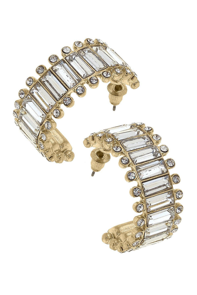 Katherine Rhinestone Baguette Hoop Earrings in Clear - Canvas Style