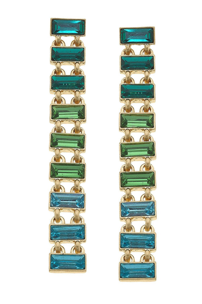 Katherine Rhinestone Baguette Statement Earrings in Aqua - Canvas Style