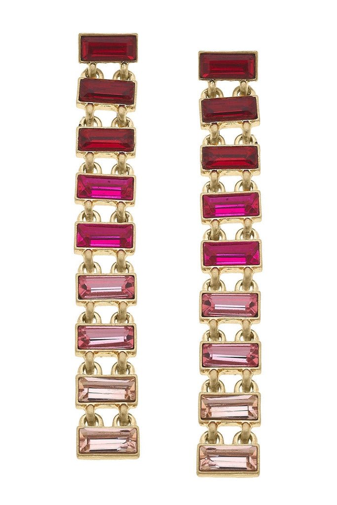 Katherine Rhinestone Baguette Statement Earrings in Fuchsia - Canvas Style