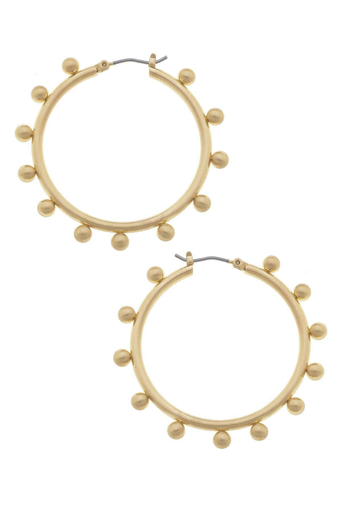 Katie Studded Metal Statement Hoop Earrings in Satin Gold - Canvas Style