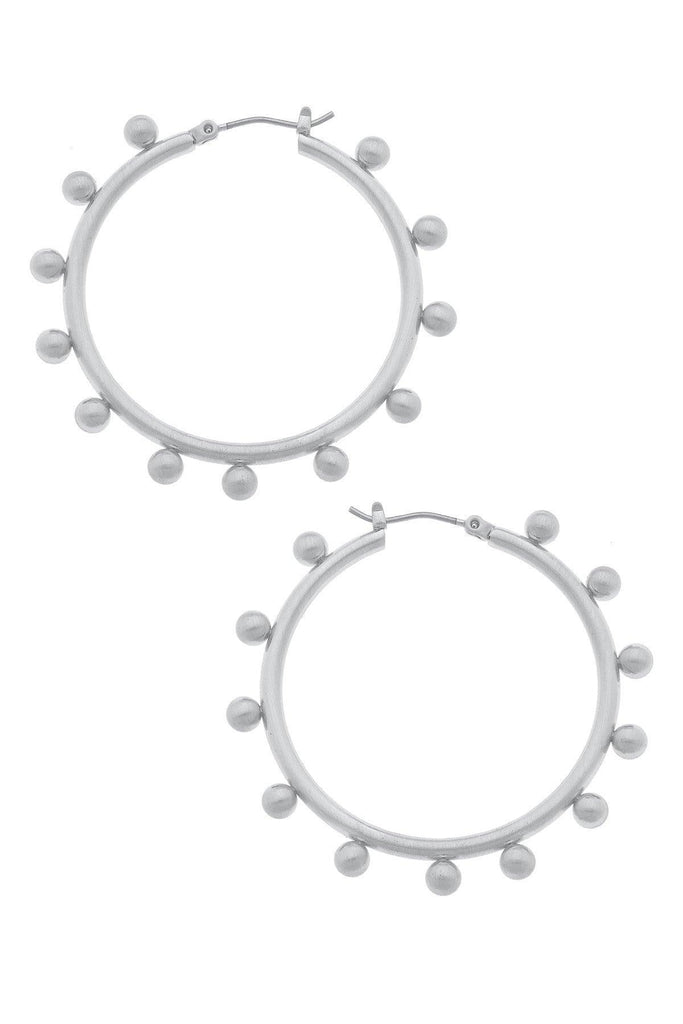 Katie Studded Metal Statement Hoop Earrings in Satin Silver - Canvas Style