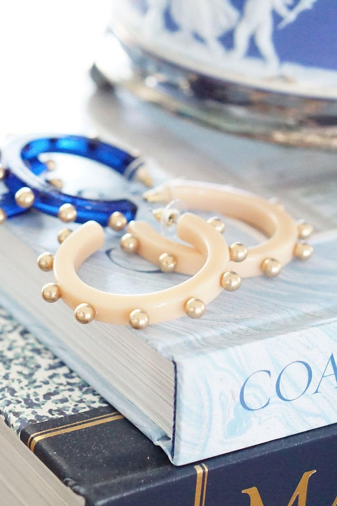 Kelley Studded Metal and Resin Hoop Earrings in Cocoa - Canvas Style