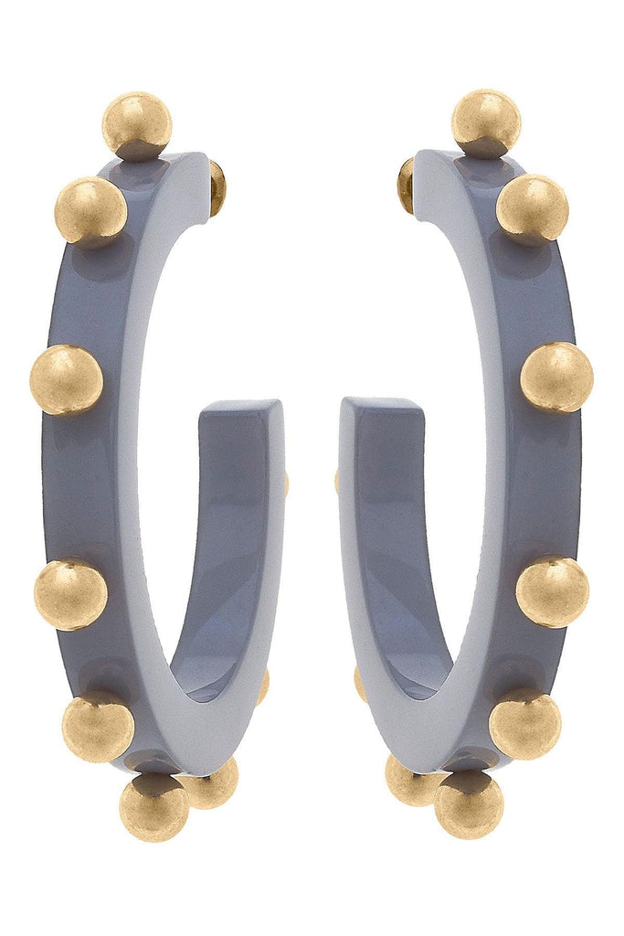 Kelley Studded Metal and Resin Hoop Earrings in Grey - Canvas Style