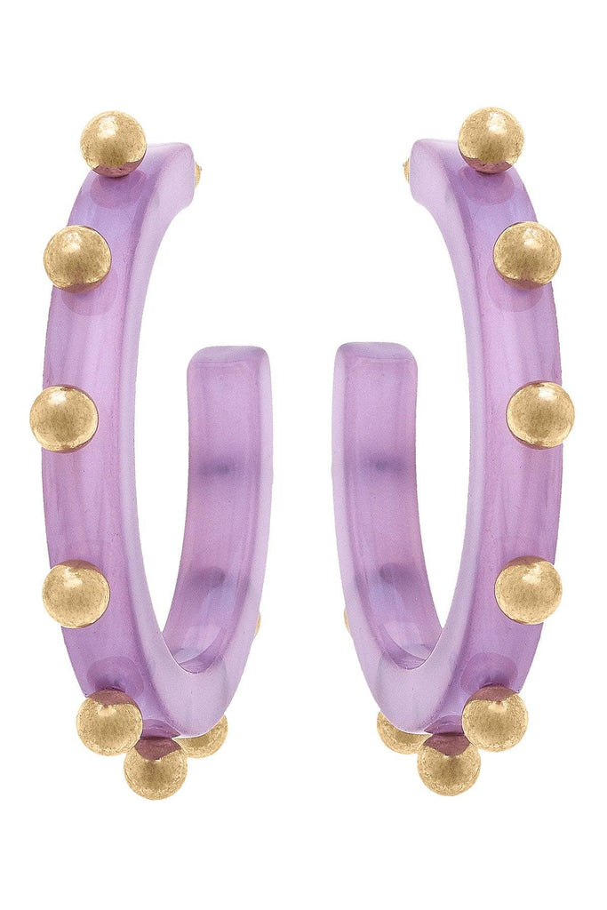 Kelley Studded Metal and Resin Hoop Earrings in Lavender - Canvas Style