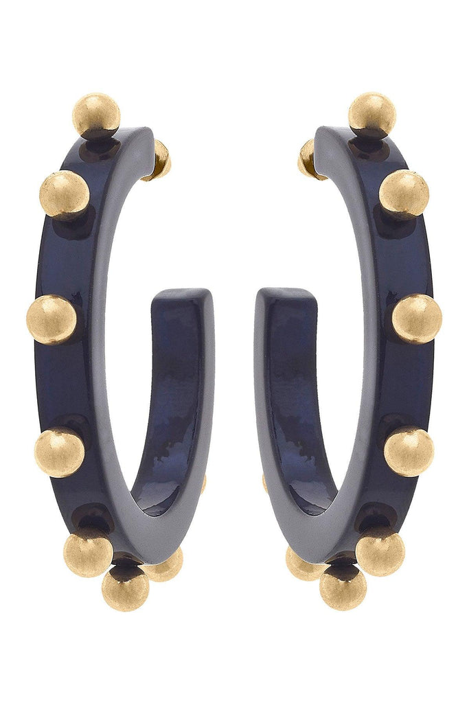 Kelley Studded Metal and Resin Hoop Earrings in Navy - Canvas Style