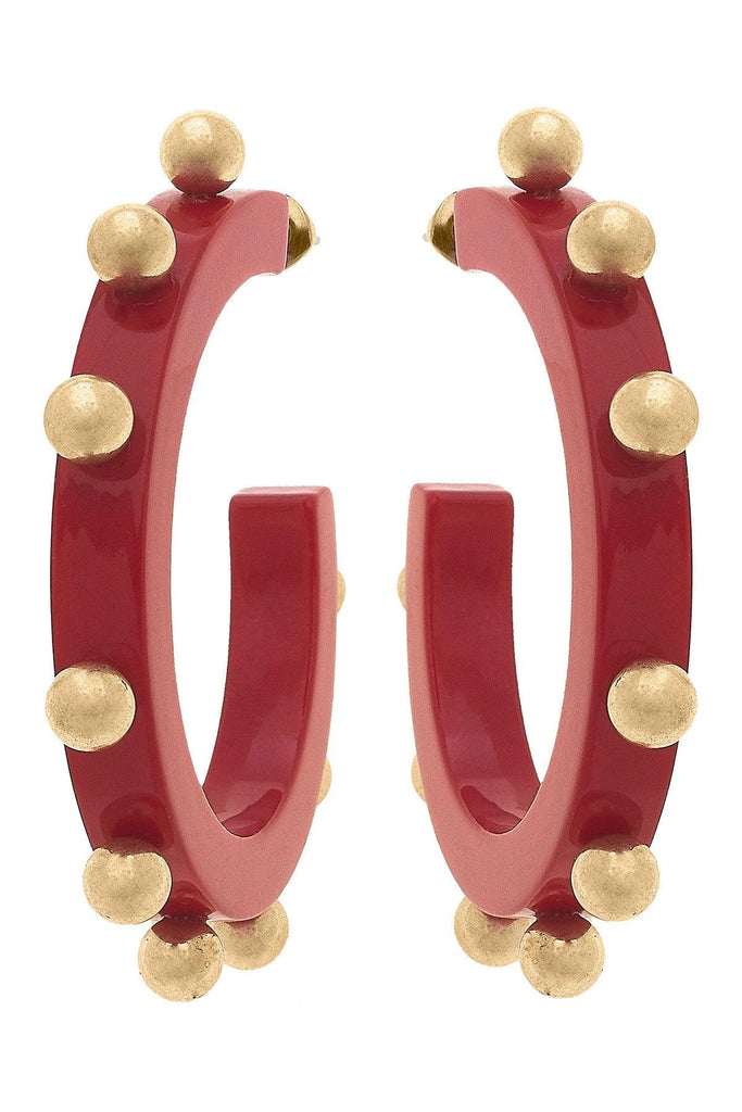 Kelley Studded Metal and Resin Hoop Earrings in Red - Canvas Style