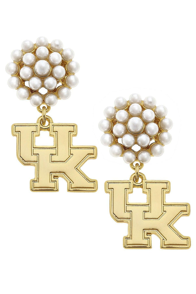 Kentucky Wildcats Pearl Cluster 24K Gold Plated Logo Earrings - Canvas Style