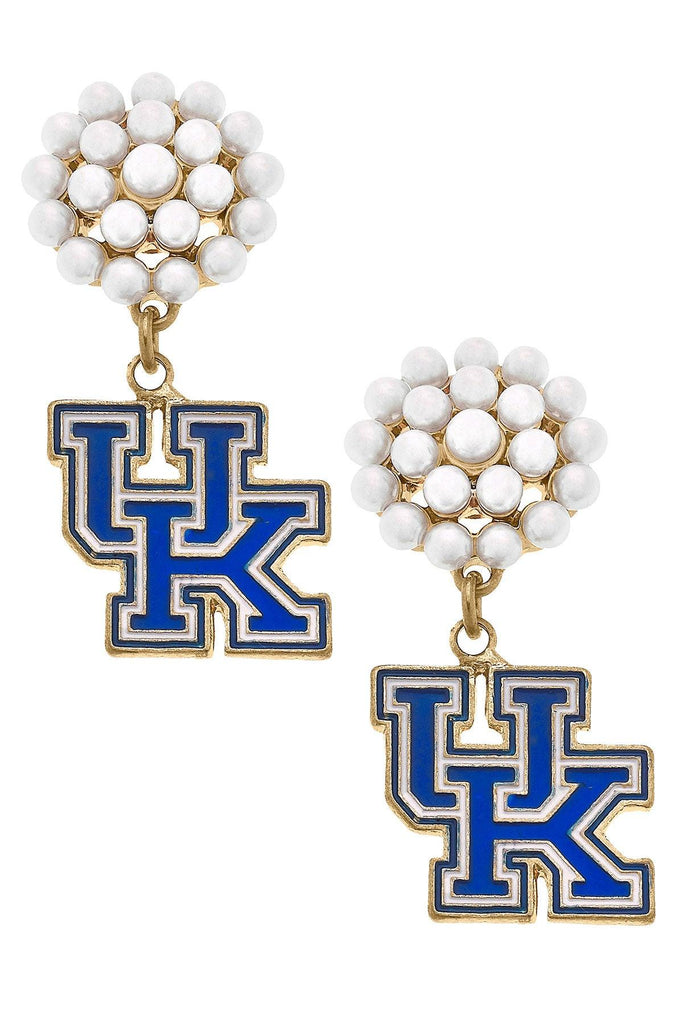 Kentucky Wildcats Pearl Cluster Enamel Drop Earrings - Canvas Style