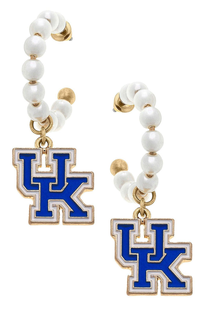Kentucky Wildcats Pearl Hoop Enamel Drop Earrings - Canvas Style