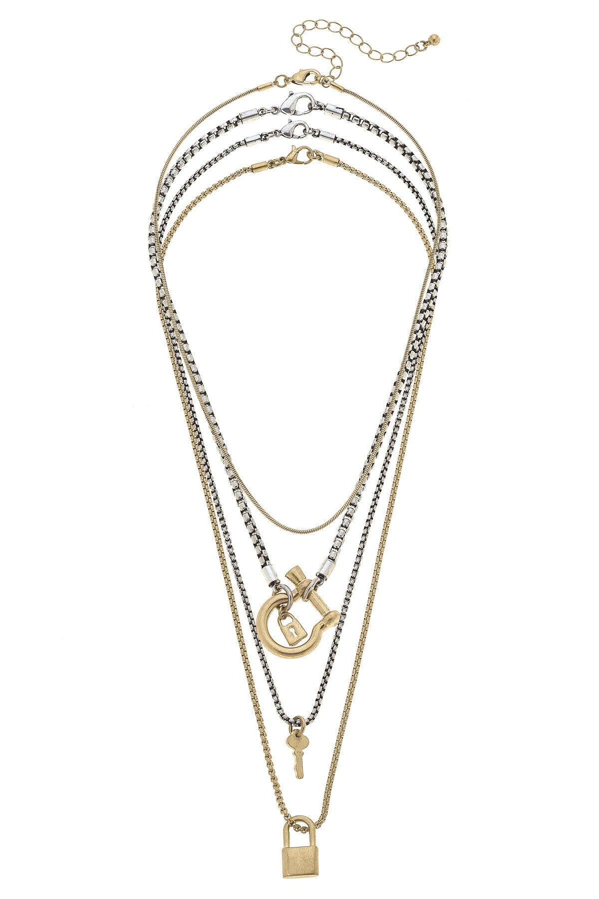 Lock and key layered necklace discount