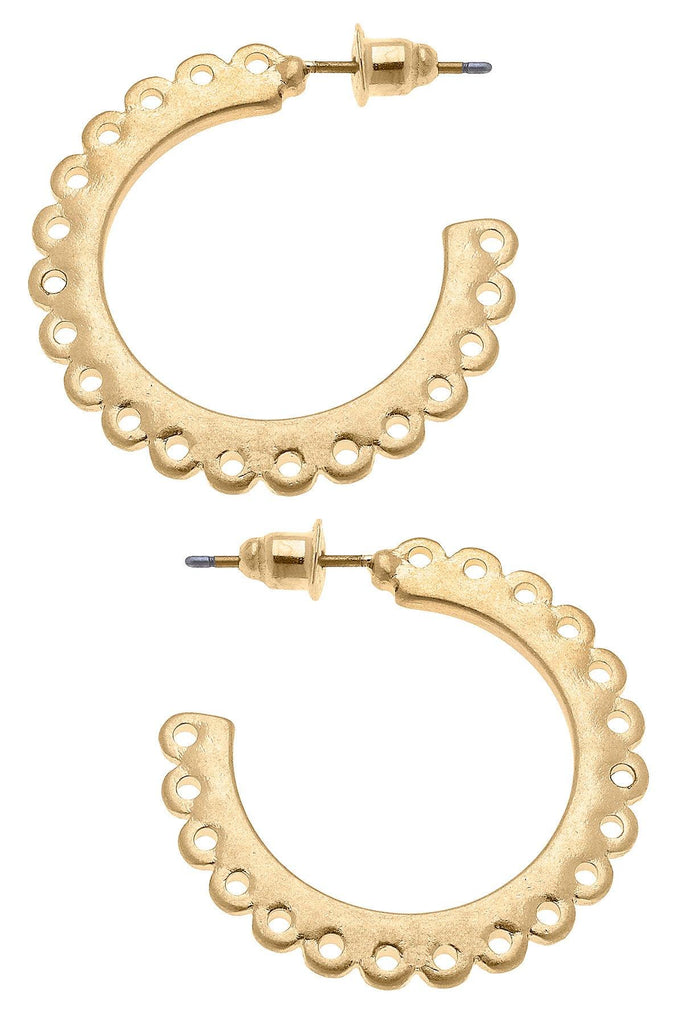 Khloe Scalloped Hoop Earrings in Worn Gold - Canvas Style