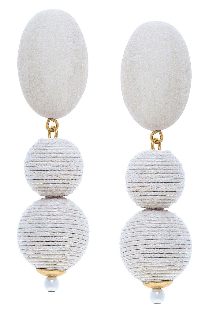 Kiera Wood and Raffia Drop Earrings in White - Canvas Style