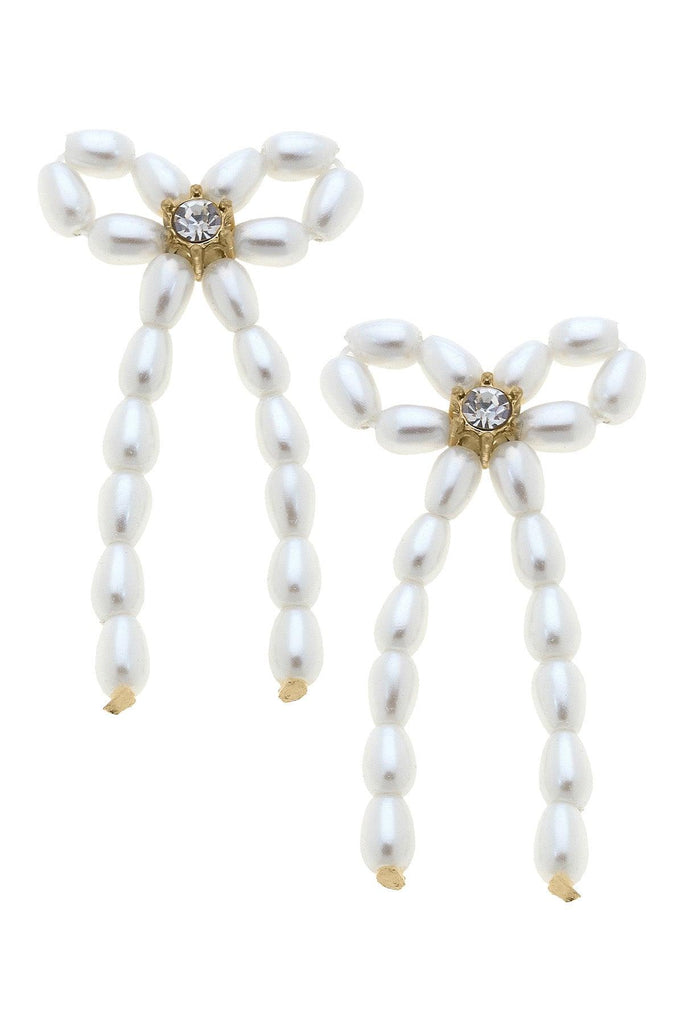 Kristin Pearl Beaded Bow Earrings in Ivory - Canvas Style