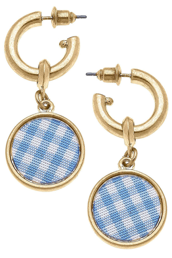 Kylee Gingham Drop Hoop Earrings in Blue - Canvas Style
