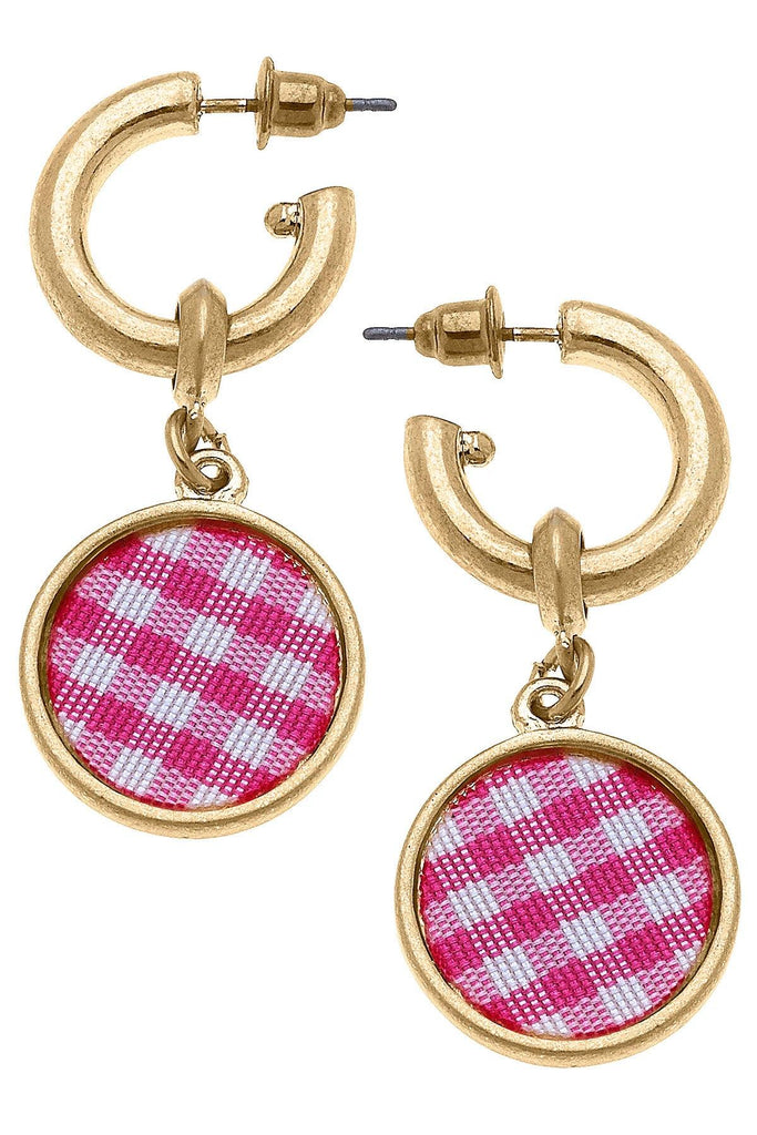 Kylee Gingham Drop Hoop Earrings in Fuchsia - Canvas Style