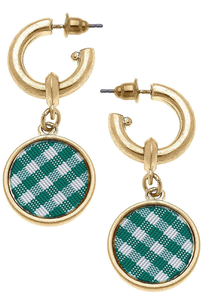 Kylee Gingham Drop Hoop Earrings in Green - Canvas Style