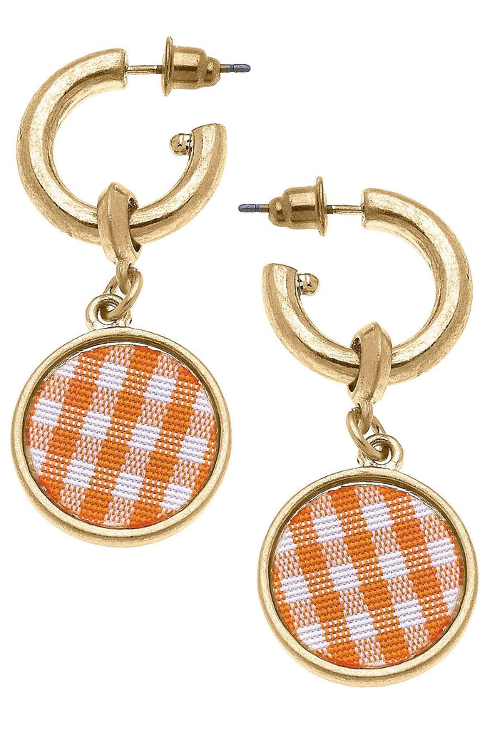 Kylee Gingham Drop Hoop Earrings in Orange - Canvas Style