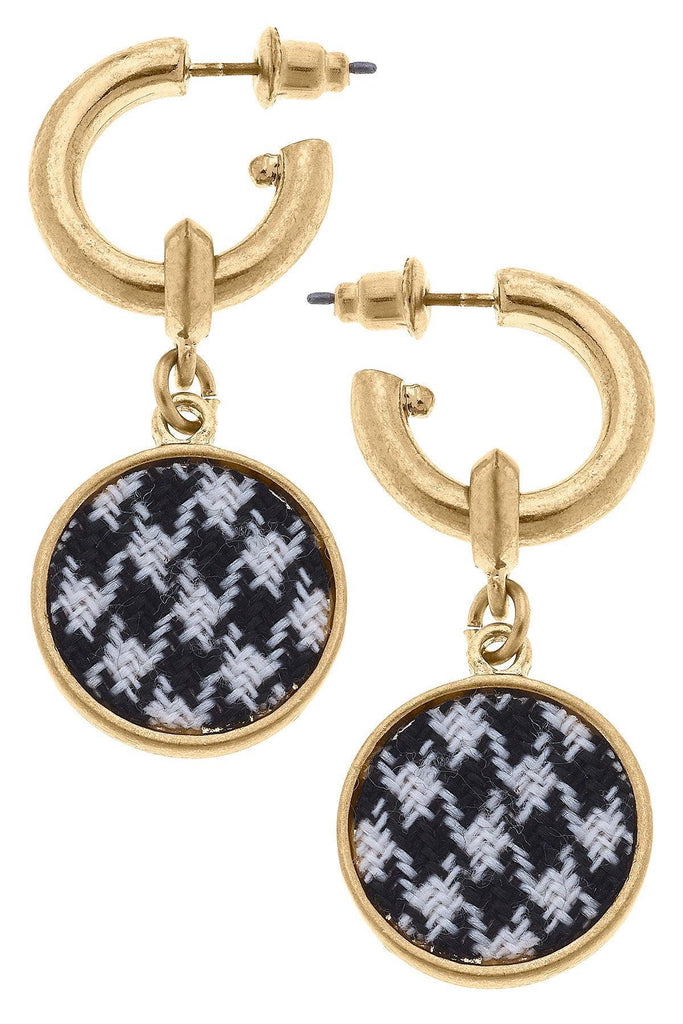 Kylee Houndstooth Drop Hoop Earrings in Black & White - Canvas Style