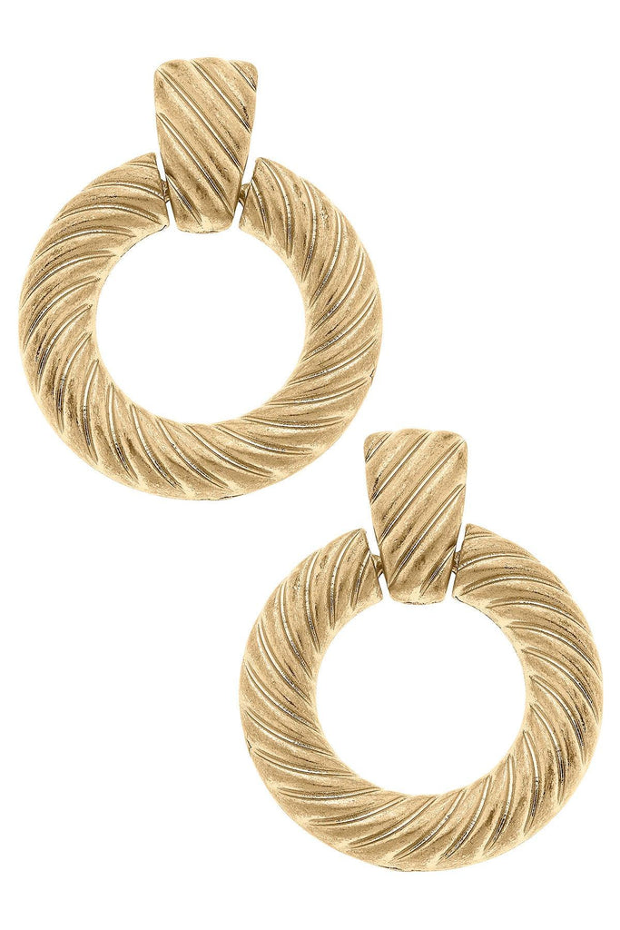 Kyra Twisted Metal Drop Hoop Earrings in Worn Gold - Canvas Style