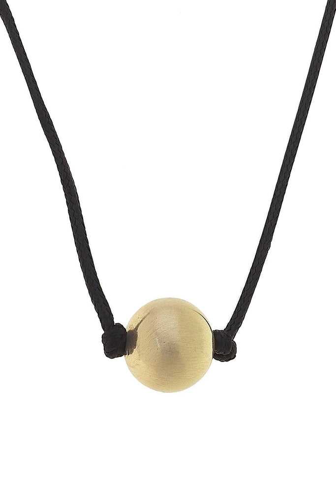 Lanie Ball Bead Black Cord Necklace in Satin Gold - Canvas Style