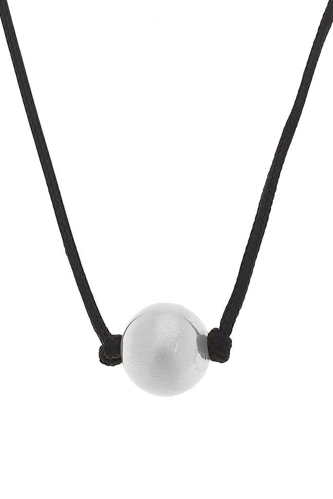 Lanie Ball Bead Black Cord Necklace in Satin Silver - Canvas Style